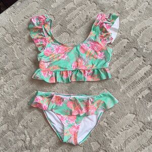 Snapper Rock Girls' Floral Ruffle Bikini - Mint & Pink